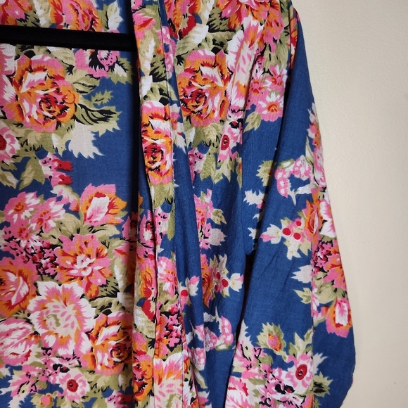 Cotton Robe Cover-up Floral OS Romantic Summer Gramma Chic - Picture 2 of 6